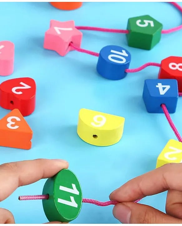 Wudly Wooden Learning Clock Toy with Lacing numbers. Time Learning Clock Puzzle for kids. Shapes and Colour Sorting & Stacking Learning Montessori Toy for 2 + Year Kids. 14 Pieces Set. Child Safe Certified.(Multicolor)