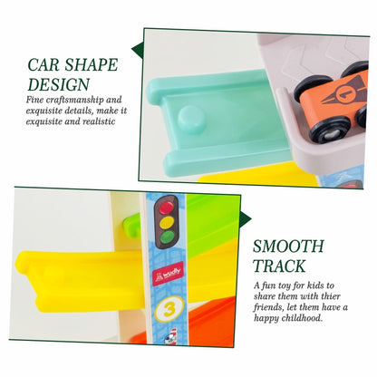 Wudly Wooden Car Ramp Racer Toy for Toddlers - 4 Levels Continuous Motion with 4 Mini Cars - Educational Toy for Fine Motor Skills, Hand-Eye Coordination, and Imaginative Play (Bright Colors)